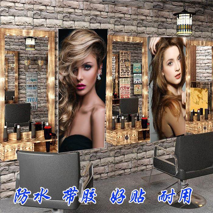 发廊玻璃橱窗模特图片写真美发店户外防水广告布定制理发店玄关画