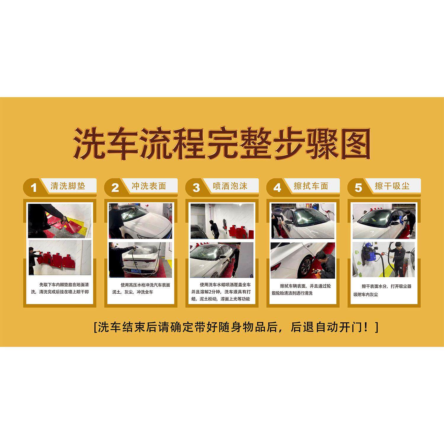 洗车流程完整步骤图海报展板标准洗车流程普通洗车流程墙贴纸KT板