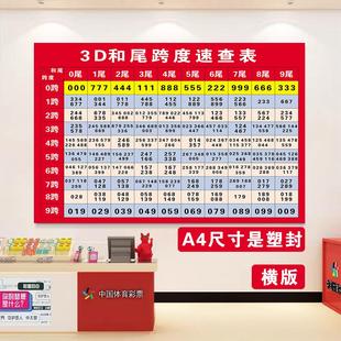 3D和尾跨度表福利彩票投注站彩票店防水3D资料自粘彩票走势图