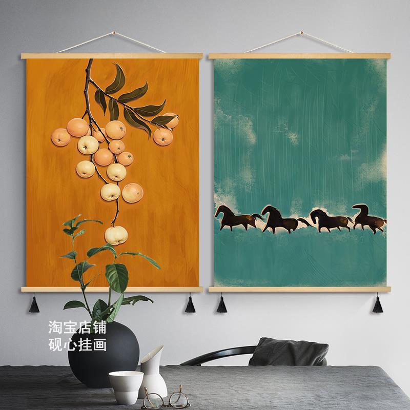 中古客厅装饰画南洋风沙发背景墙挂画高级感卧室床头餐厅布艺挂画图片