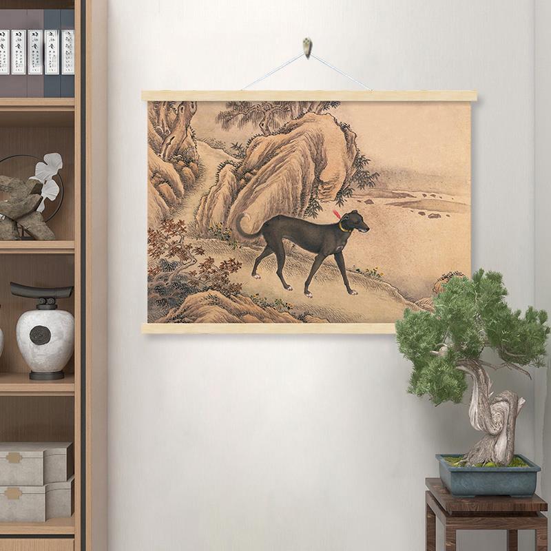 郎世宁装饰画 画十骏犬图挂画 画宠物店壁画 画狗狗名犬布艺挂布图片