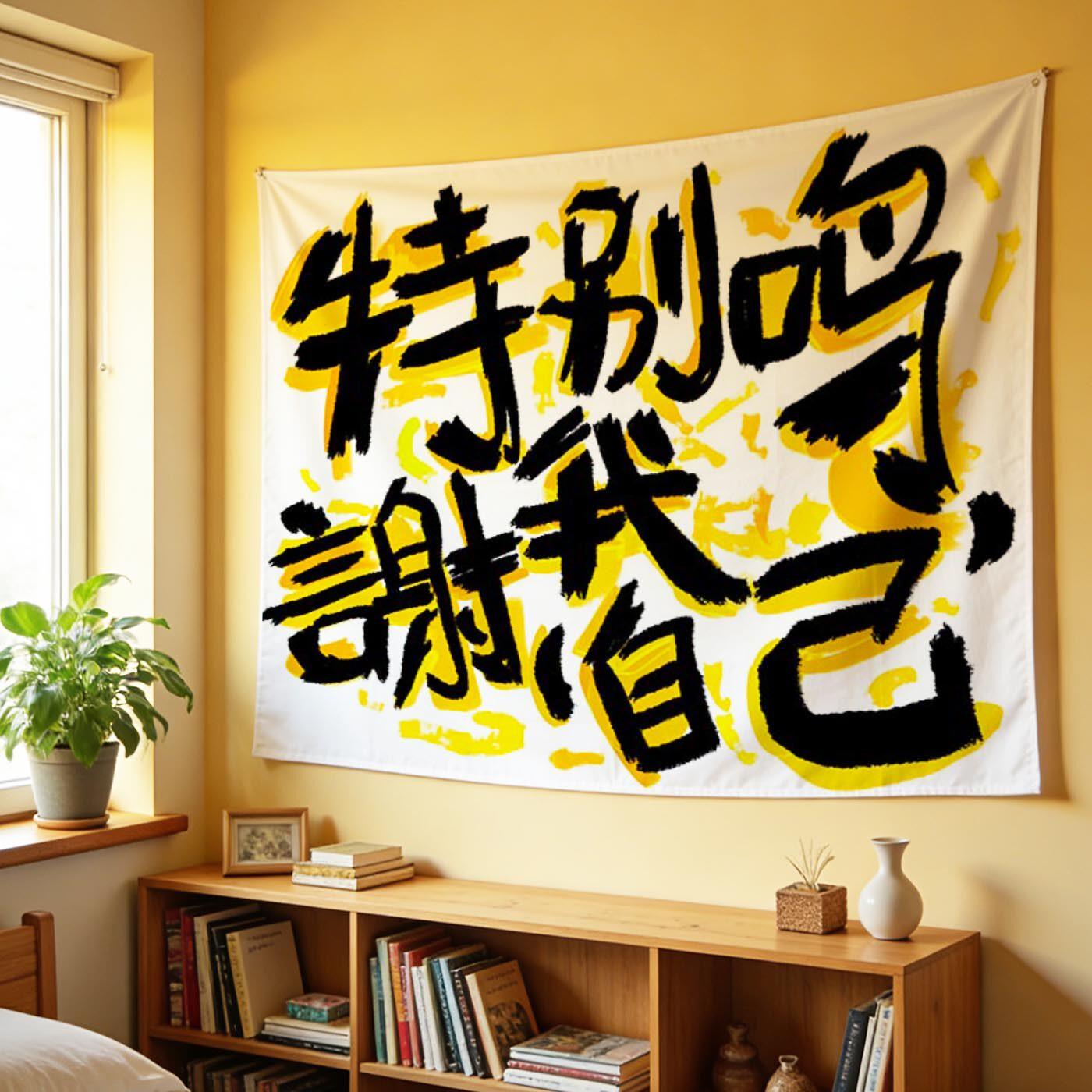 原创手绘涂鸦创意个性文字挂布出租房书房寝室墙面遮丑装饰背景布