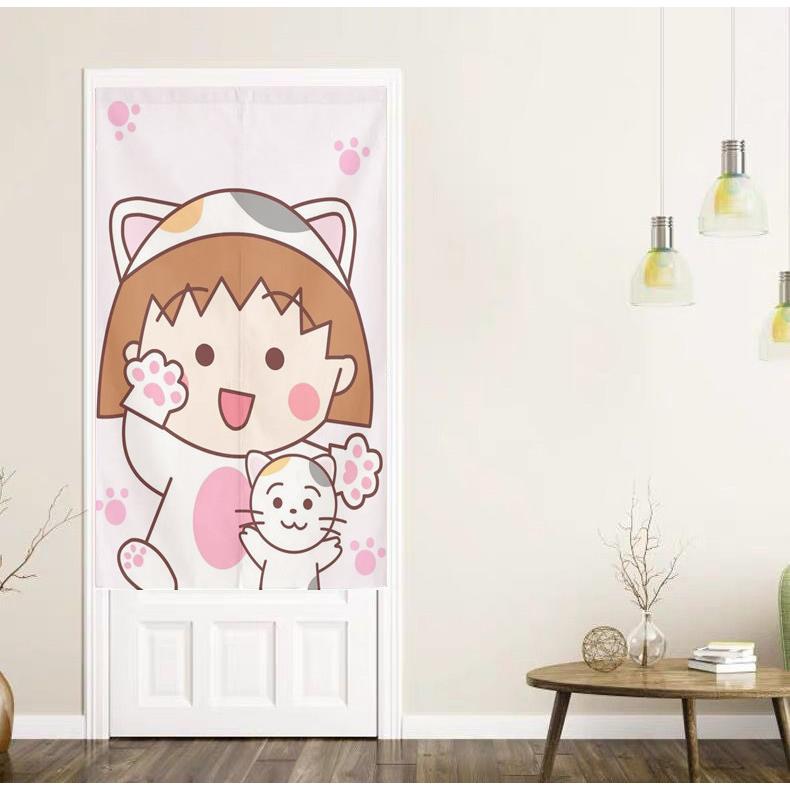 樱桃小丸子卡通布艺门帘定制儿童房幼儿园遮挡帘家居厨房装饰半帘