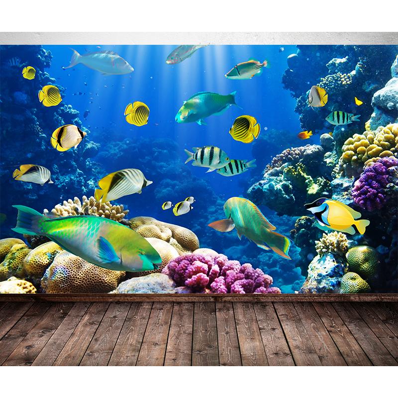 订制墙贴画游泳馆海洋主题房壁纸鱼缸背景儿童房间海底世界装饰画