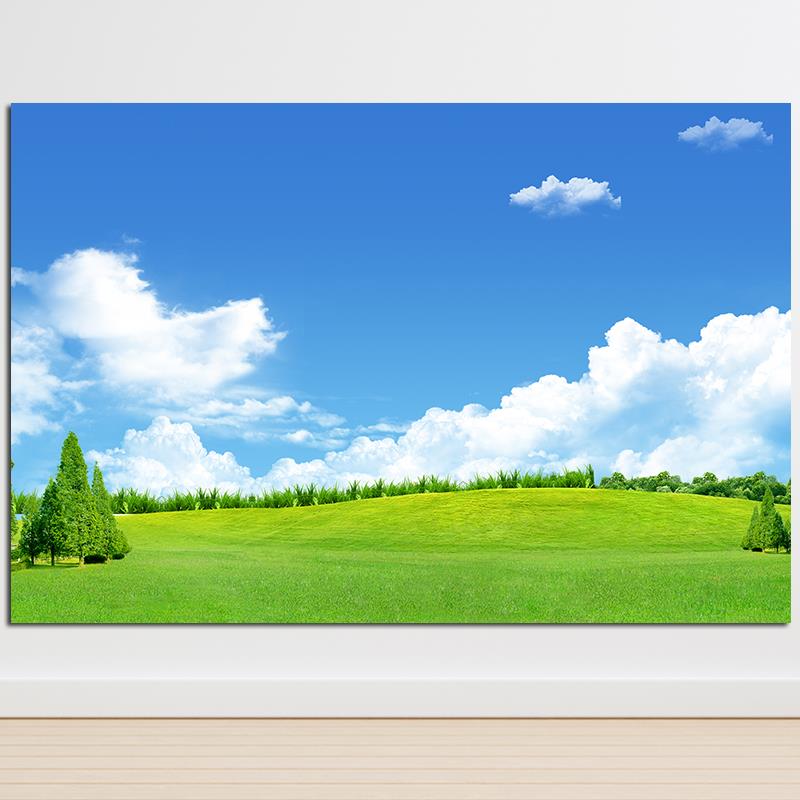 蓝天白云绿草地草原自然风景画绿色护眼清新电视背景墙贴画自粘画