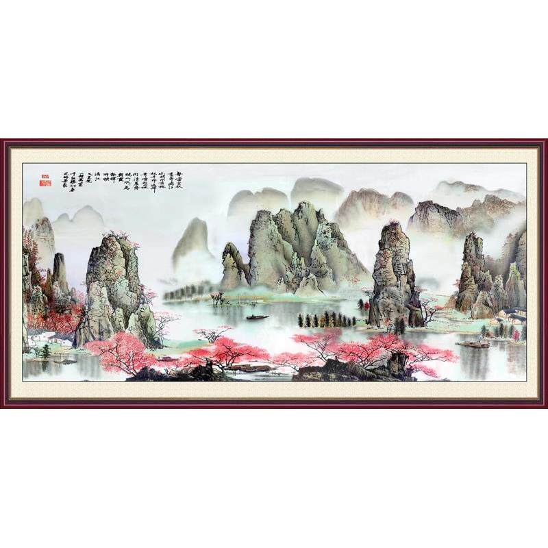 桂林山水画客厅装饰画办公室背景墙画自粘贴画壁画