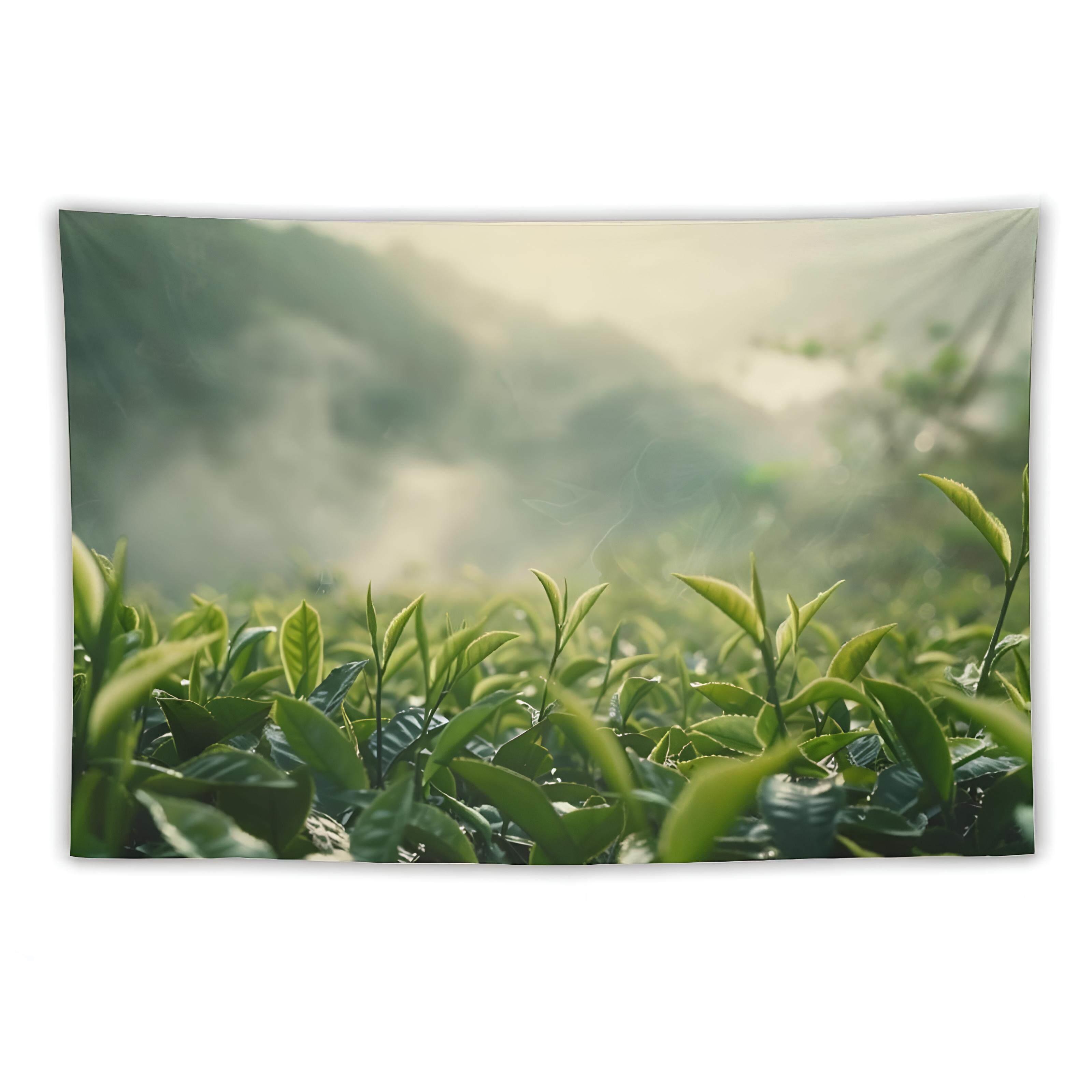 茶园茶田茶叶周边唯美风景海报网红直播茶馆摆摊装饰背景墙布挂布