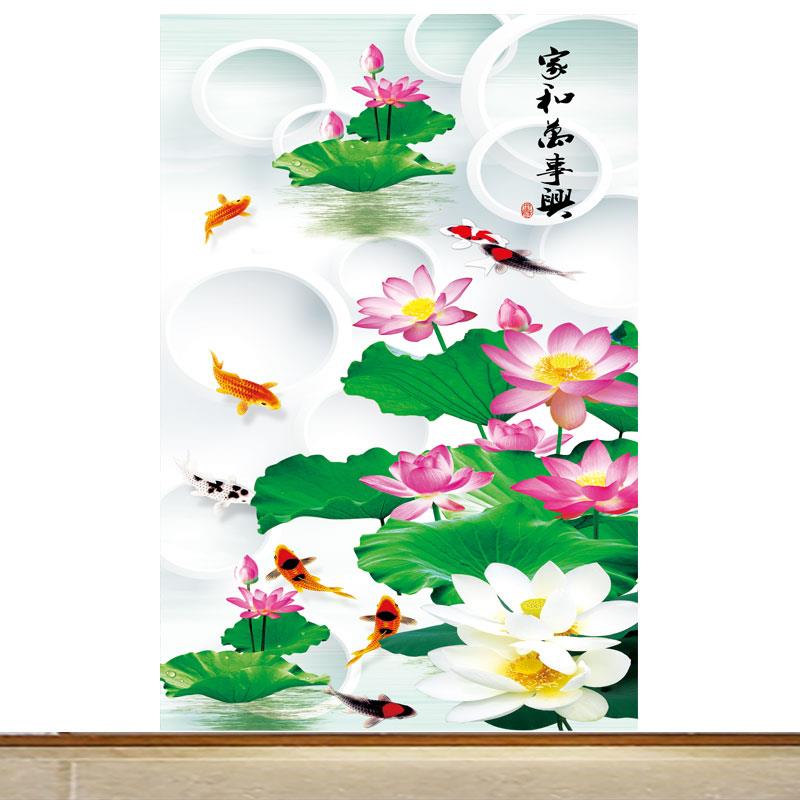 九鱼图招财风水荷花装饰壁画万事兴客厅走廊背景墙贴纸墙画图片