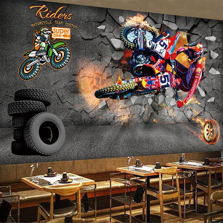 越野摩托车自粘贴画摩托俱乐部海报壁纸酒吧KTV装饰壁画背景墙贴