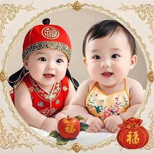 漂亮婴儿海报龙凤胎人丁兴旺画大头娃娃照片结婚福宝宝画相漂亮BB