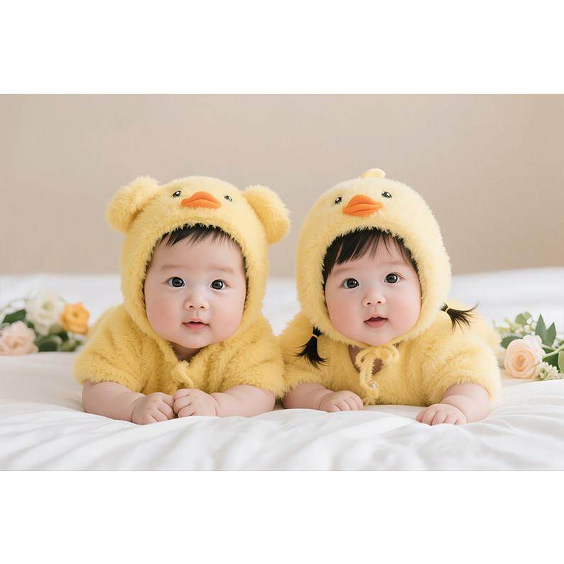 可爱福娃备孕送子图现代风格双胞胎宝宝大眼睛龙凤胎床头海报壁纸