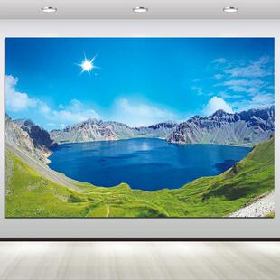 长白山天池风景画湖泊湖水客厅聚财玄关风水壁画餐厅招财装饰挂画