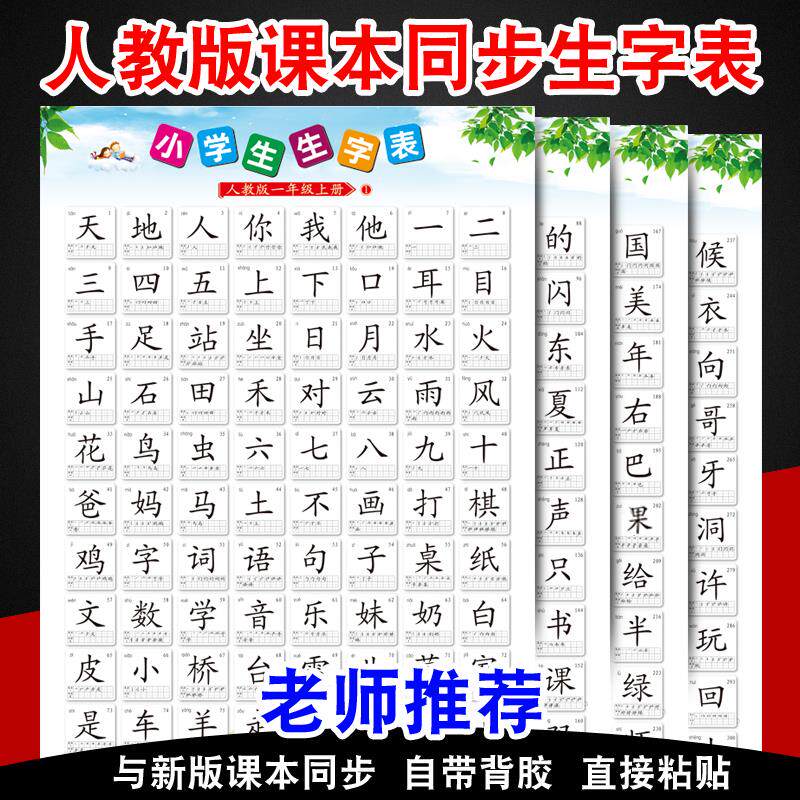 人教版一年级生字表小学生语文课本同步认字表挂图笔画笔顺表墙贴