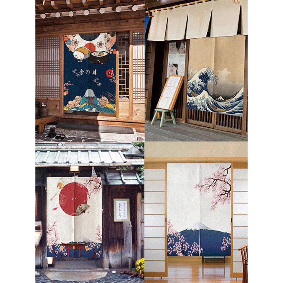 定制日式门帘布艺厨房半帘防油烟包间隔断帘免打孔装饰帘卫生间布