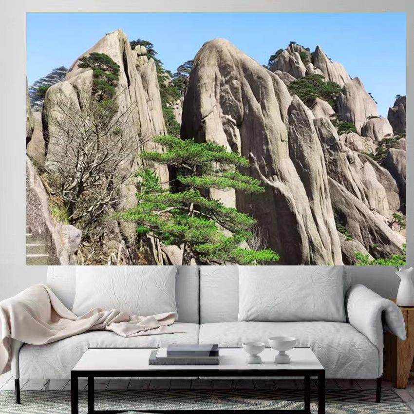 黄山靠山高山大山招财有山无水石头山风水墙贴贴画办公室客厅书房