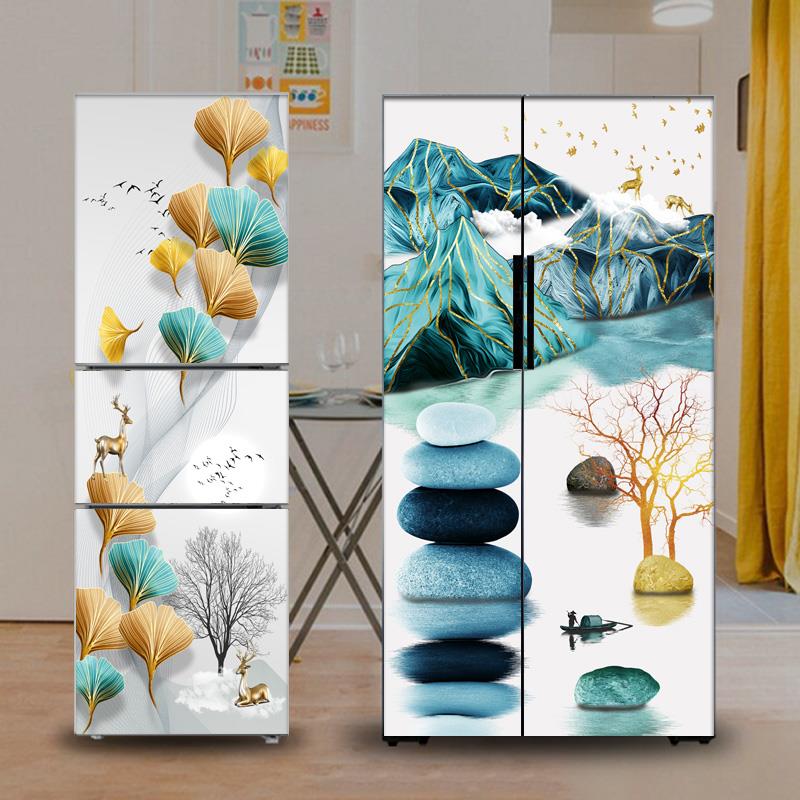 现代轻奢北欧麋鹿冰箱贴纸全贴翻新贴侧面装饰贴画 画空调自粘防图片