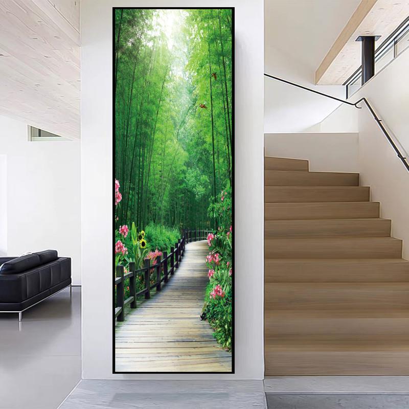 自粘装饰画入户门客厅玄关贴画走廊过道细柱子竖版窄长条简约壁画