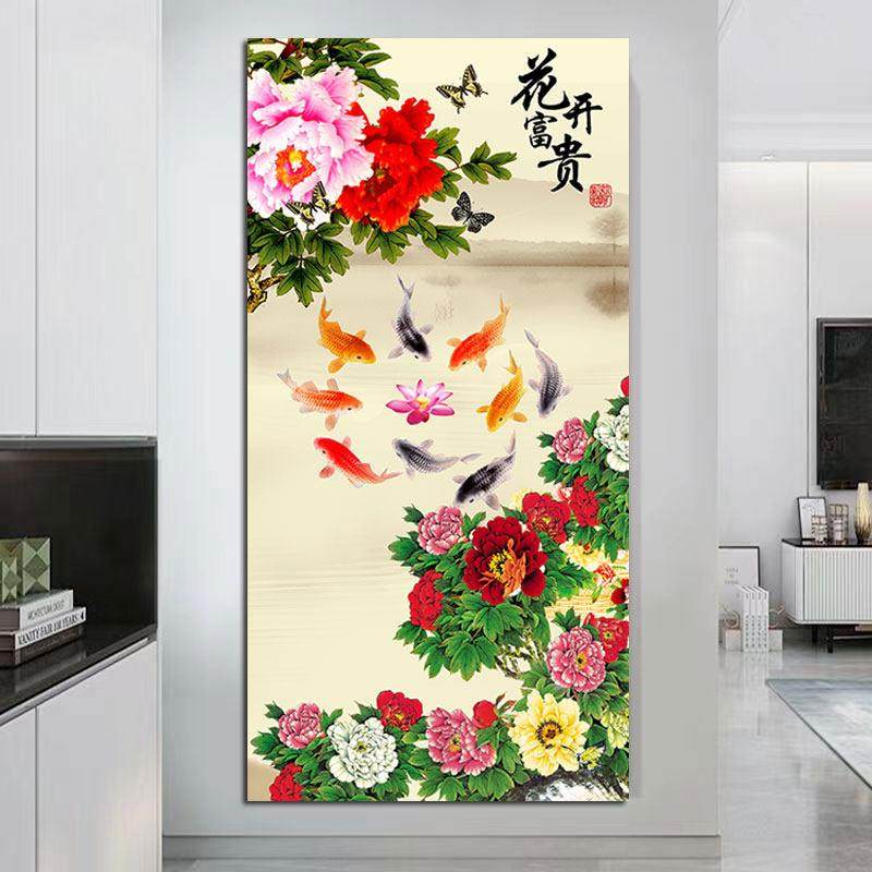 花开富贵九鱼图装饰画牡丹玄关壁画中堂客厅家居背景墙海报贴画,个性定制/设计服务/DIY,写真/海报印制,淘宝优惠券,粉丝福利购,淘宝优惠卷