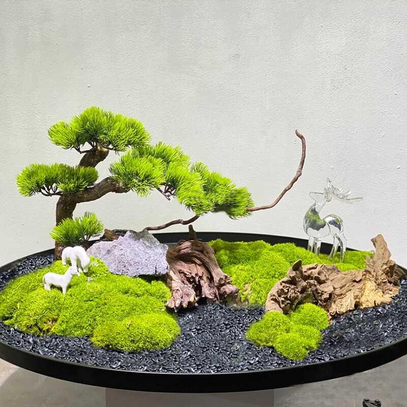 酒店餐桌花永生苔藓景观摆件大圆桌中间装饰餐厅穿盘轻奢高端沙盘