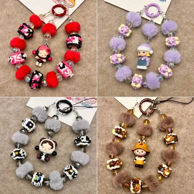 diy礼物泡泡玛特正版Dimoo拉布布萌粒重油手绘串珠挂绳手机链包挂