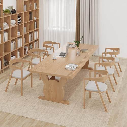 北欧兔头实木大书桌家用客厅双人学习桌写字台大板桌工作台休闲桌