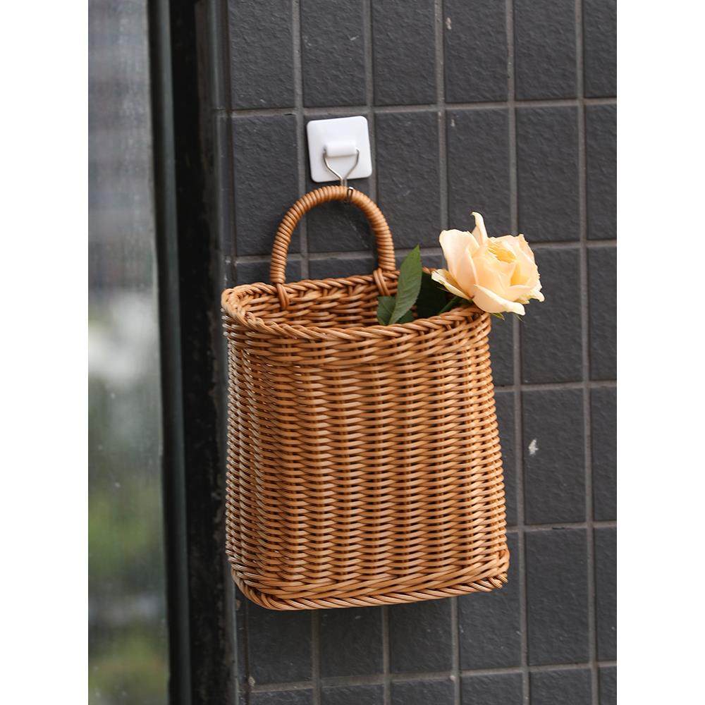 仿藤编挂篮沥水篮 家用门后免打孔收纳筐 客厅装饰花篮床头置物篮