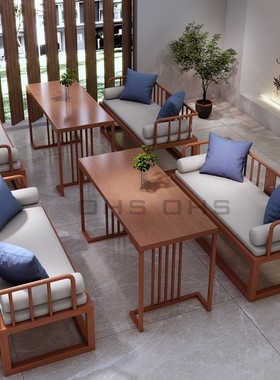 优选OUSE  茶楼酒馆饭店沙发卡座桌椅组合N新中式仿古铁艺高端定;