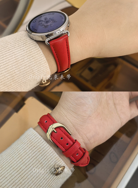 适用于华为手表GT4/6/5真牛皮表带Watch45柔软小蛮腰圣诞新年红色