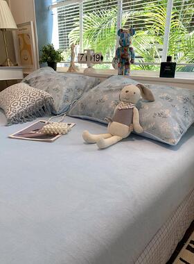 ins简约浅蓝色加厚牛奶绒法兰绒床笠1.8米1.5m床单单双人冬季保暖