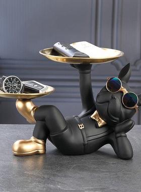 创意发财狗摆件玄关钥匙收纳托盘桌面糖果盘子家居装饰品乔迁礼品