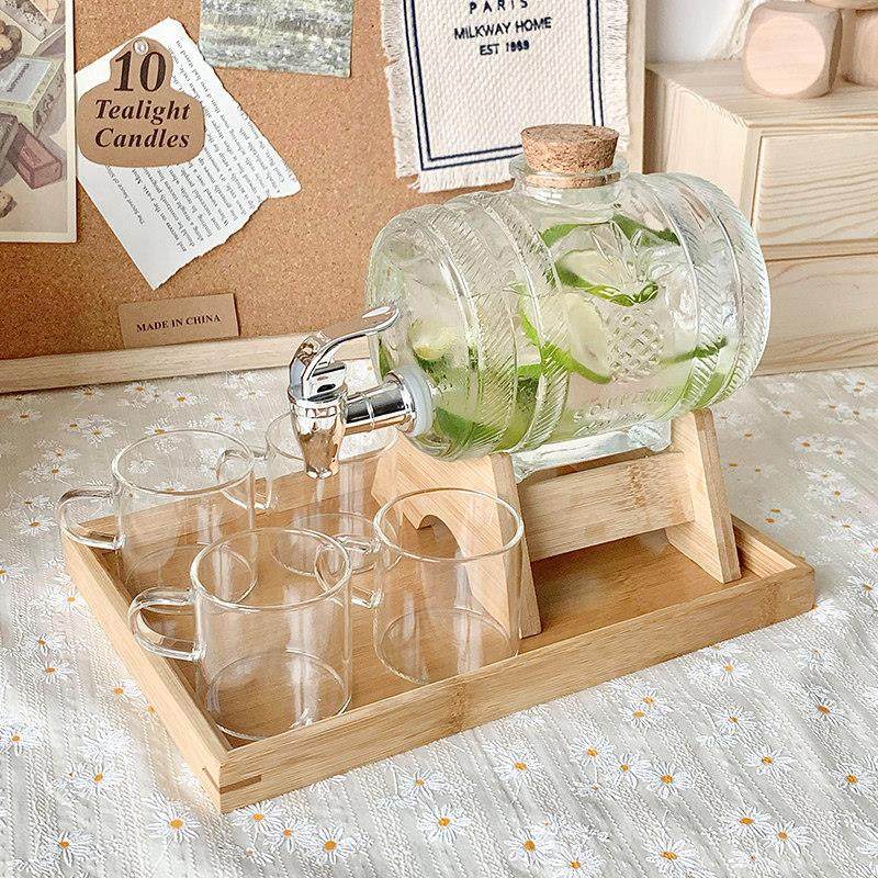 带龙头果茶冷水壶玻璃瓶带木架水果茶饮料桶家用密封容器可乐桶,餐饮具,冷水壶,淘宝优惠券,粉丝福利购,淘宝优惠卷