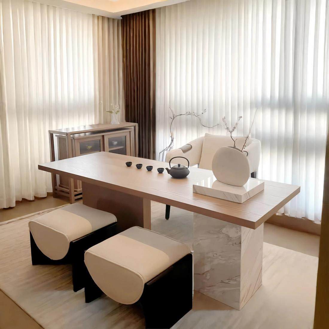 新中式阳台茶桌小户型家用茶桌椅北美白蜡木实木茶台休闲小茶桌