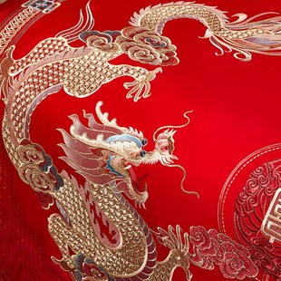 九件套全棉纯棉刺绣出嫁龙凤结婚被大红色床单被套陪嫁婚床四件套