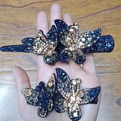 新款燕尾鸭嘴大号捷克钻发夹简约成人发饰蝴蝶一字夹牛角夹时尚