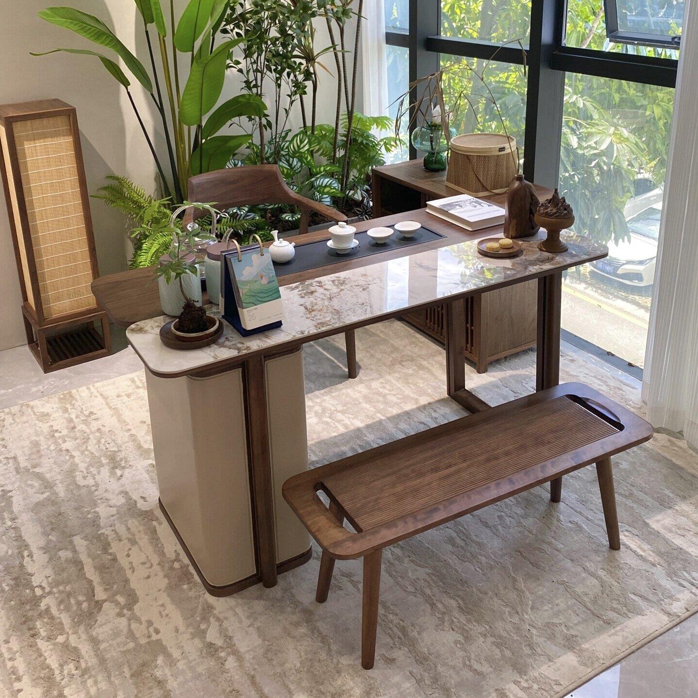 北美黑胡桃木新中式实木茶几迷你休闲家用阳台移动小型茶桌茶台桌