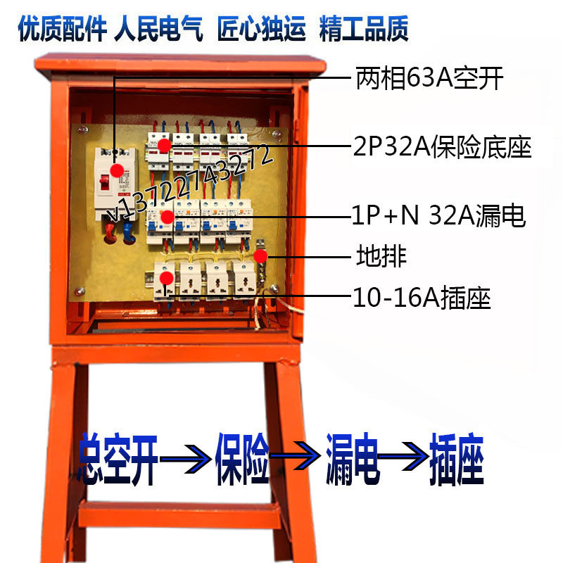 标准临时建筑工地三级配电箱两相保险底座动力照明插座箱防雨带腿