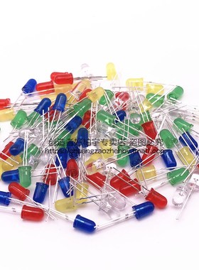创造者 5mm LED灯珠F5发光二极管包LED元件包F5 红绿黄蓝白各20只
