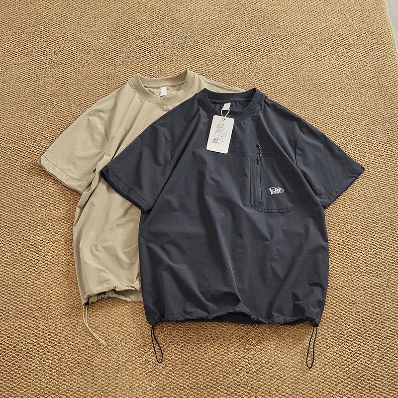 高街潮款机能口袋圆领t恤男士夏季新款下摆抽绳情侣套头衫半袖Tee