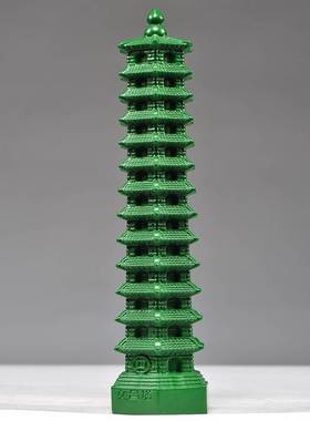 绿色实木雕刻13层文昌塔摆件木头十三层文昌塔办公装饰送礼工艺礼