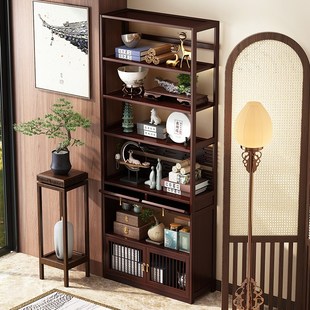 书架书柜博古架茶具茶叶展示柜展示架落地置物架茶柜茶架子 新中式