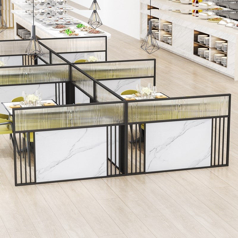 简约现代餐厅自助奶茶店隔断火锅饮品屏风饮过道围栏钢化玻璃花架