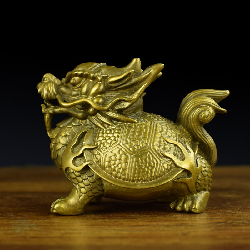 铜制龙龟a镇宅招财摆件 手工黄铜实心文玩饰品 中式风格桌面工艺