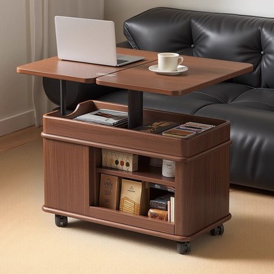 实木客厅沙发边几可移动升降折叠茶几边柜旋转小推车角几花架置物
