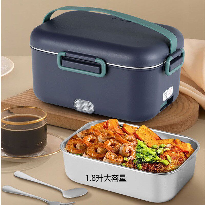 新款80w车载加热饭盒家车两用双盖电热饭盒1.8升大容.量加热餐盒
