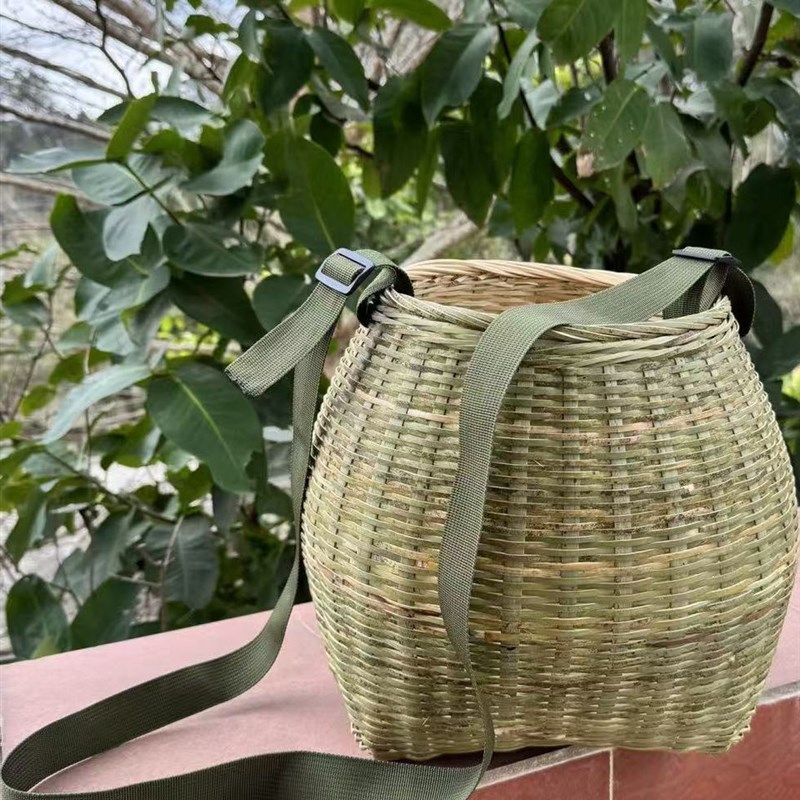 手工竹编采茶篓挎背篓泥鳅篓w鱼篓捡菌子篓全竹青采茶编织采茶尖