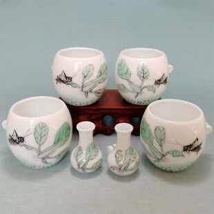 纳福百财麻料鸟食罐杂鸟杯腰鼓带花瓶青海L六件套陶瓷鸟笼配件鸟