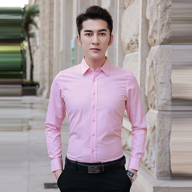 结婚粉色结婚衬衫男长袖秋冬季纯色新郎伴郎团大码胖子X200斤衬衣