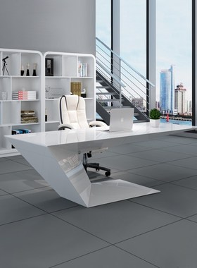 白色个性烤漆老板桌简约时尚大班台现代主管桌经理办公桌总裁桌