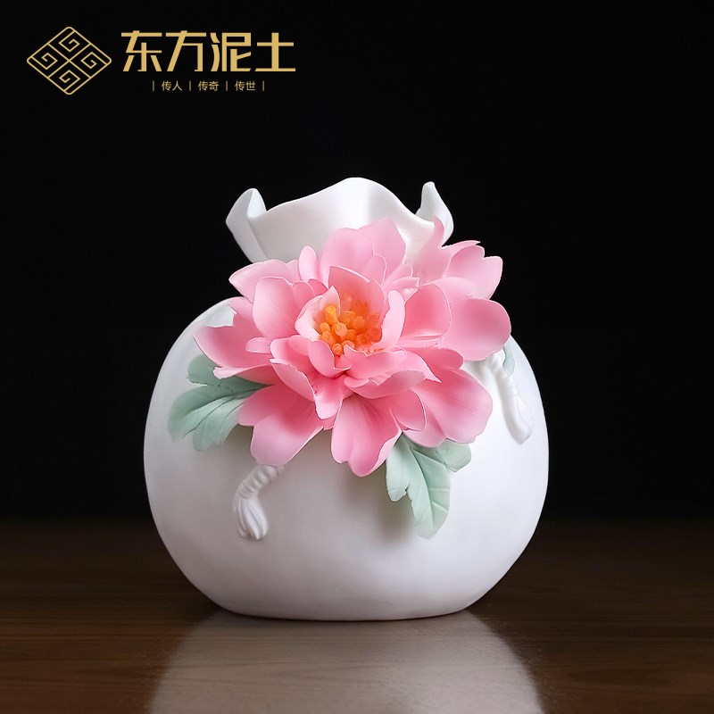东方泥土《代代有福》陶瓷手工花瓶摆G件办公室书房茶室桌面小花