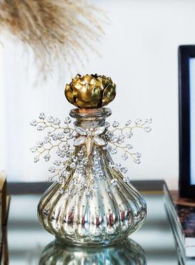 费灵家居复古酸刻做旧玻璃串珠香水瓶香氛瓶古典欧式怀旧装饰摆件